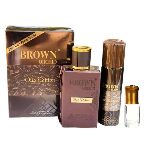 Brown Orchid Oud Edition by Fragrance World With Deodorant-80ml+Perfume Oil