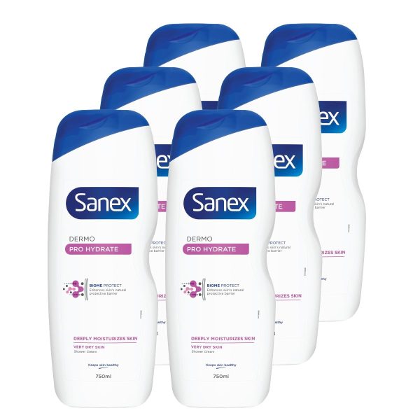Sanex Dermo Pro Hydrate Shower Gel - Body Wash, Bulk Offer - 6 x 750ml