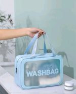 Frosted Large Capacity Waterproof Toiletry Bag With Handle - Blue - Image 3