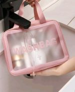 Frosted Large Capacity Waterproof Toiletry Bag with Handle - Pink - Image 3