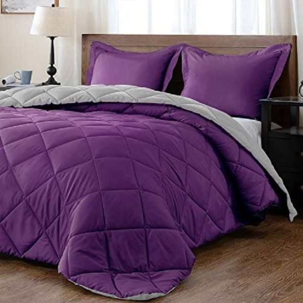 5 Piece Reversible Comforter Purple/Grey