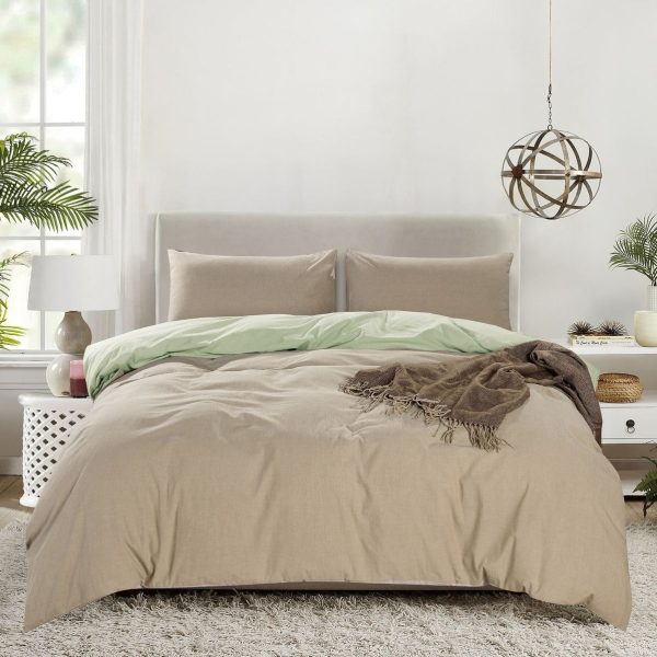 Linen-Boutique- Washed Cotton Bedding Duvet Set 4 Pieces - LightTanHoneyDew - Double