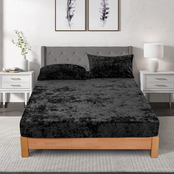 Solid Color Flannel Velvet Fitted Elastic Bed Sheet and Pillow Case - Queen