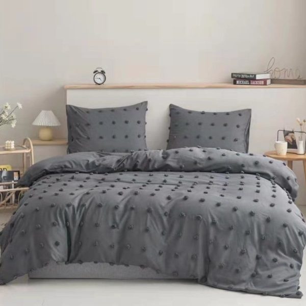 Linen Boutique - PomPom Decor Duvet Cover set - Grey