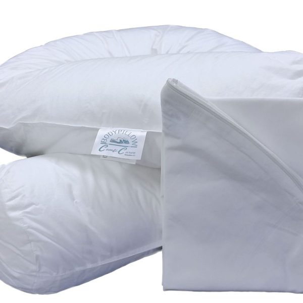 Bodypillow Comfi-Curve, Comforter, Maternity and Nursing Pillow - 100% Pure Cotton Percale - Pillowcase included - WHITE