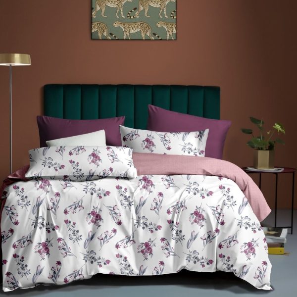 Linen Boutique - Duvet Cover Set Reversible-Florist-PaleVioletRedPink