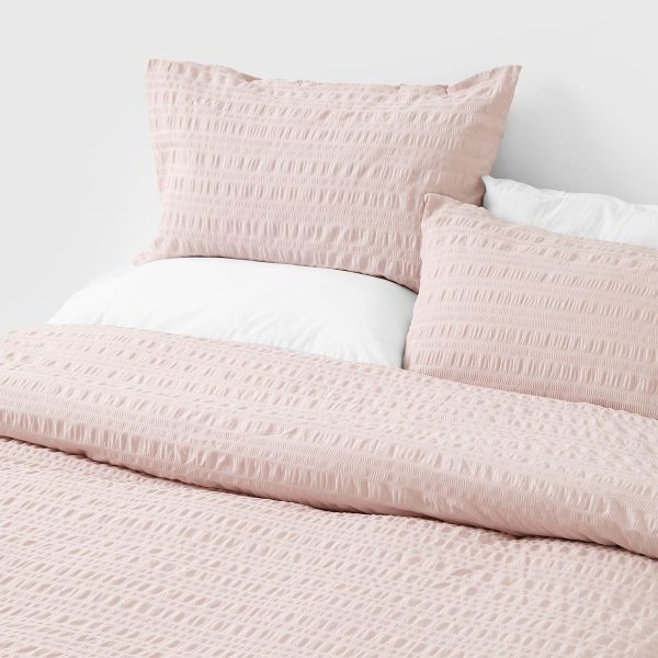 George & Mason - Seersucker Duvet Cover Set - Blush - King