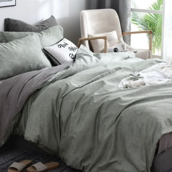 Linen Boutique - Duvet Cover Set Reversible - Stripes Shades LightGreenGrey - King XL