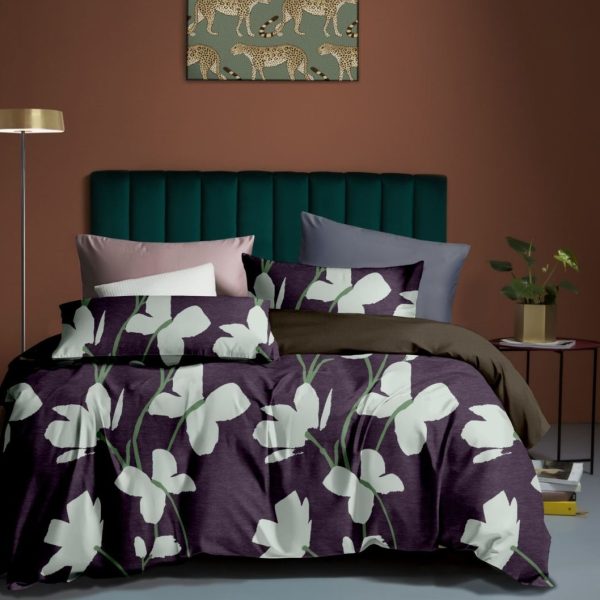 Linen Boutique - Duvet Cover Set Reversible-Florist-GoldenrodDarkMagenta - Double