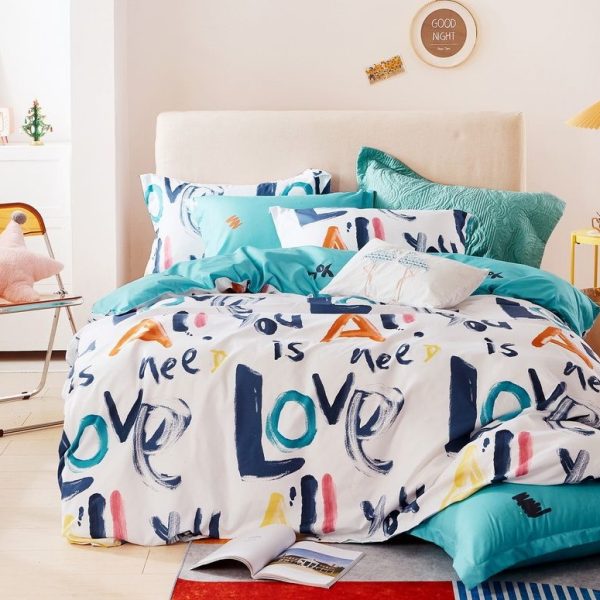 Linen Boutique - Duvet Cover Set Reversible Paint Love MediumTurquoise