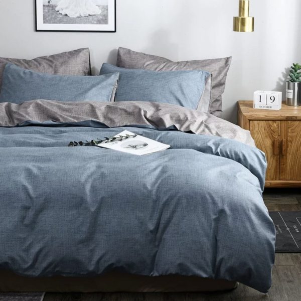 Linen Boutique - Duvet Cover Set Reversible - Stripes Shades LightBlueGrey