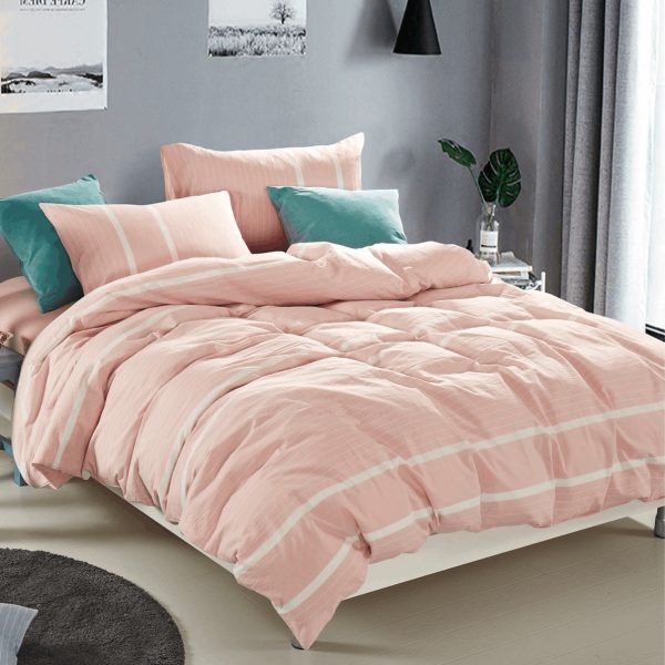 Linen-Boutique Washed Cotton Duvet Set 4 Pieces - Stripes MistyRose