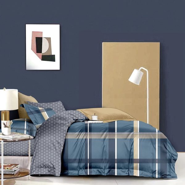 Linen Boutique - Duvet Cover Set 100% Cotton 200TC - Stripe SteelBlueGrey - Three Quarter