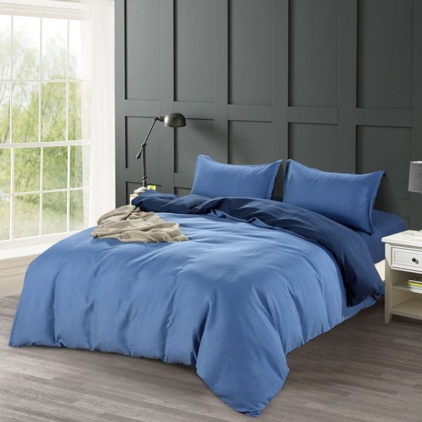 Linen Boutique - Duvet Cover Set Reversible Solid Navy Blue-Airforce
