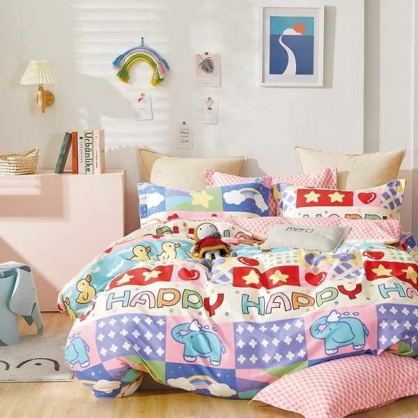 Linen Boutique - Kids Cotton Duvet Cover 3 Piece Set - Happy - Single