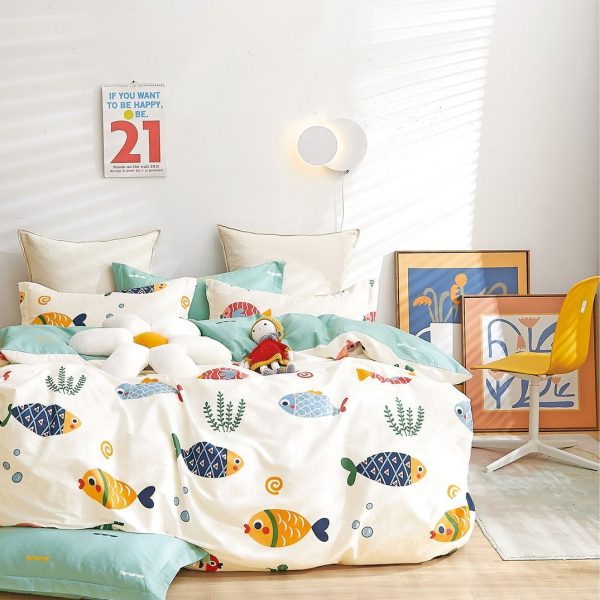 Linen Boutique - Kids Cotton Duvet Cover Set - Cute Fishiii - Single