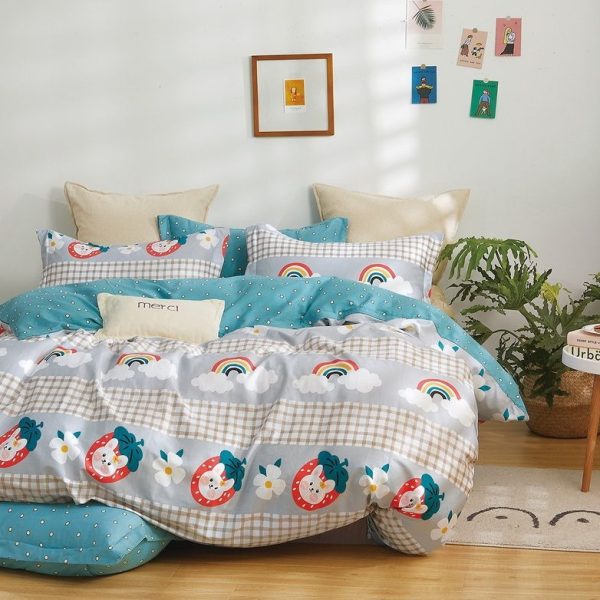 Linen Boutique - Kids Cotton Duvet Cover 3 Piece Set - Strawberry Bunny - Single