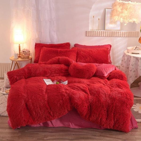 Fluffy Comforter 3 Piece Set-Red