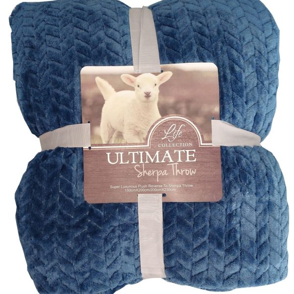 Sherpa Plush Blanket Chevron Patterned - Blue