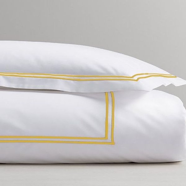 Rey's Fine Linen 300TC Oxford Sateen Duvet Cover Set White/Gold - Double