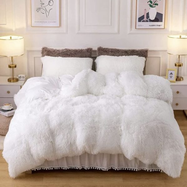 5 Piece Plain White Fluffy Comforter Set