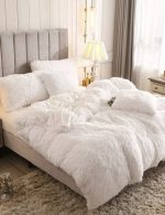5 Piece Plain White Fluffy Comforter Set - Image 2