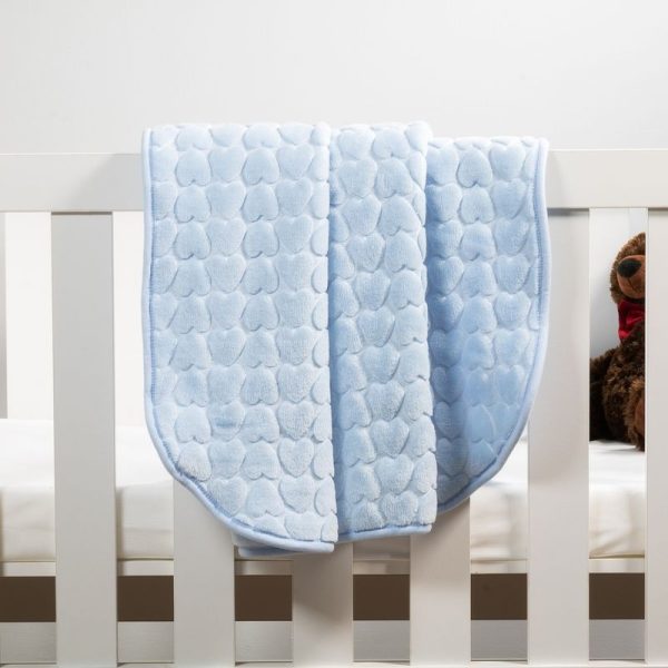 Sesli Mink Embossed Baby Blanket - Blue Heart Pattern