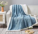 Plush Double-sided Thick Solid Fleece Blanket - Blue - Image 3