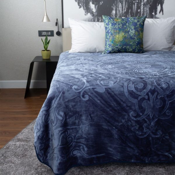 Sesli Mink Diamond 1Ply Blanket - Queen Size - Denim Blue