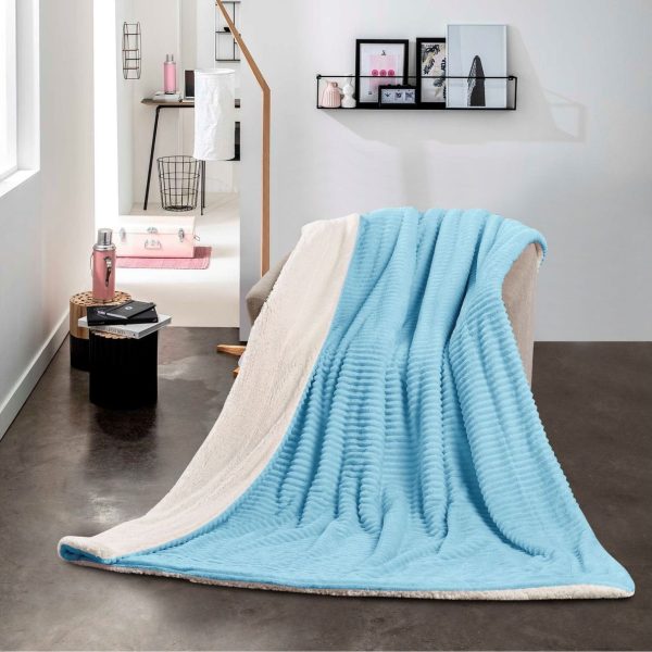 Linen Boutique - New Reversible Throw Striped Flannel Sherpa Blanket