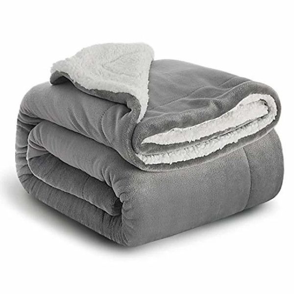 Reversible Luxury Sherpa Fleece Mink Throw Blanket Grey - XL