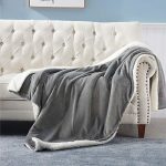 Reversible Luxury Sherpa Fleece Mink Throw Blanket Grey - XL - Image 4