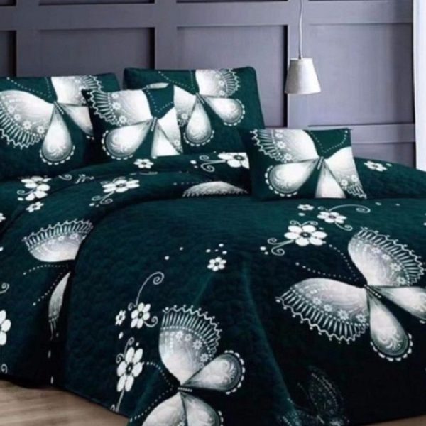 5 Piece Quilt Set Large White Butterfly Bedspread Set