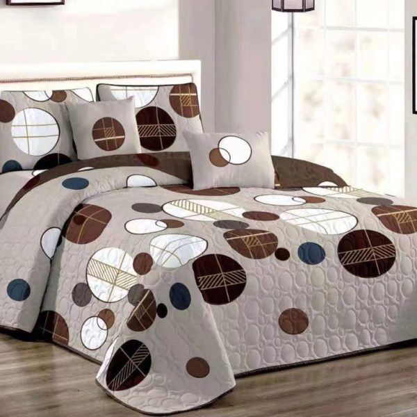 Bedspread Set Queen 5 Piece Microfiber Dot Circle Pattern